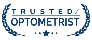Trusted Optometrist badge logo with laurel wreaths